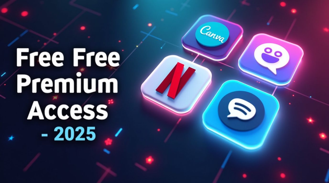 Featured image showing glowing Netflix, Canva, and ChatGPT icons on a modern tech background with 2025 free premium access title.