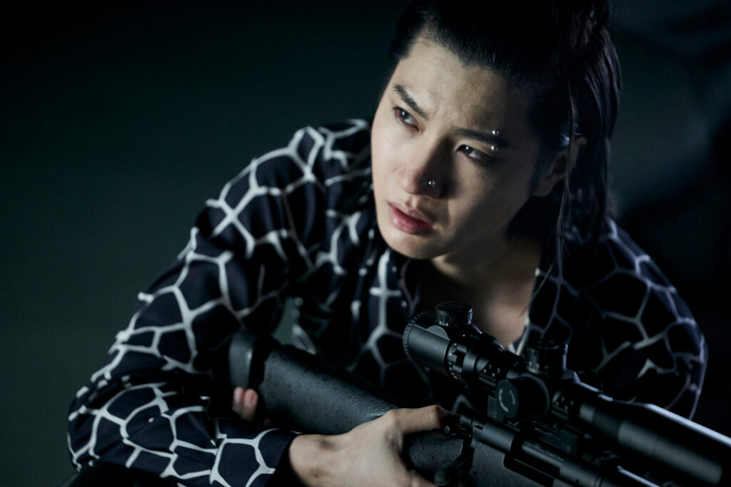 A dramatic poster for Alice in Borderland Season 4 featuring Arisu, Usagi, and another survivor standing against a dark red cityscape. The atmosphere is tense and cinematic, with bold text “Alice in Borderland Season 4” above them, symbolizing mystery, survival, and suspense.