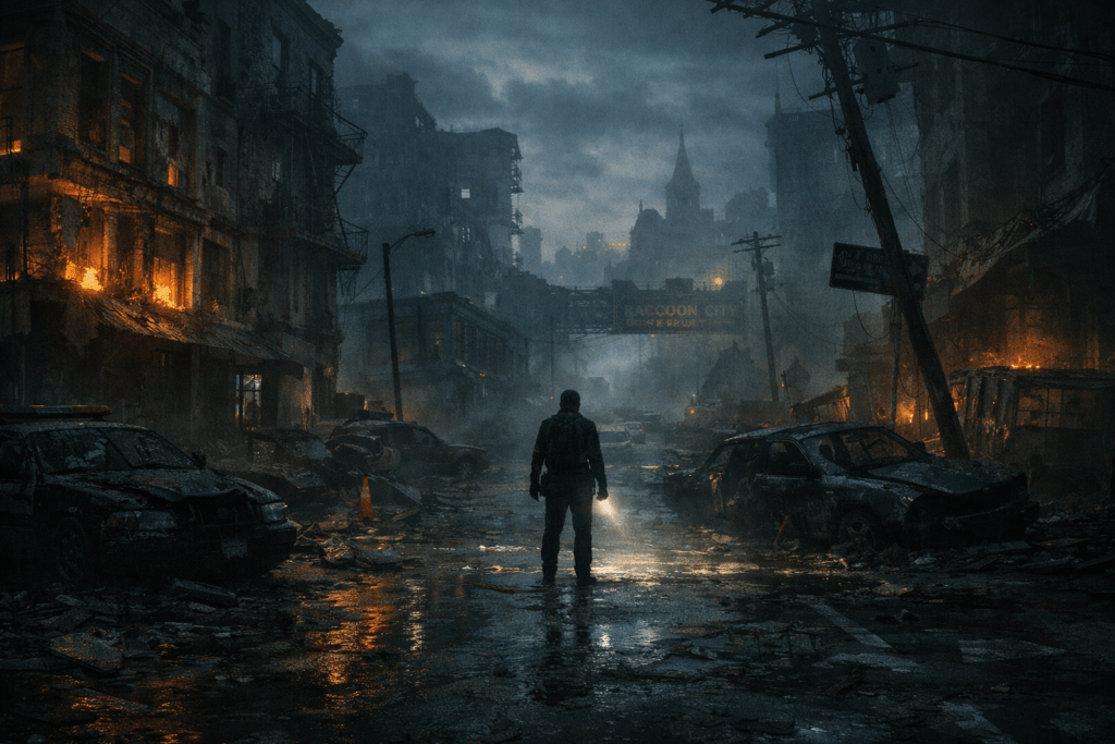 Resident Evil Requiem official artwork showing dark horror setting