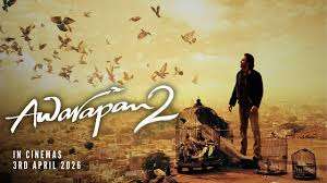 Awarapan 2 2026 movie poster featuring intense male character in rain with cinematic city background